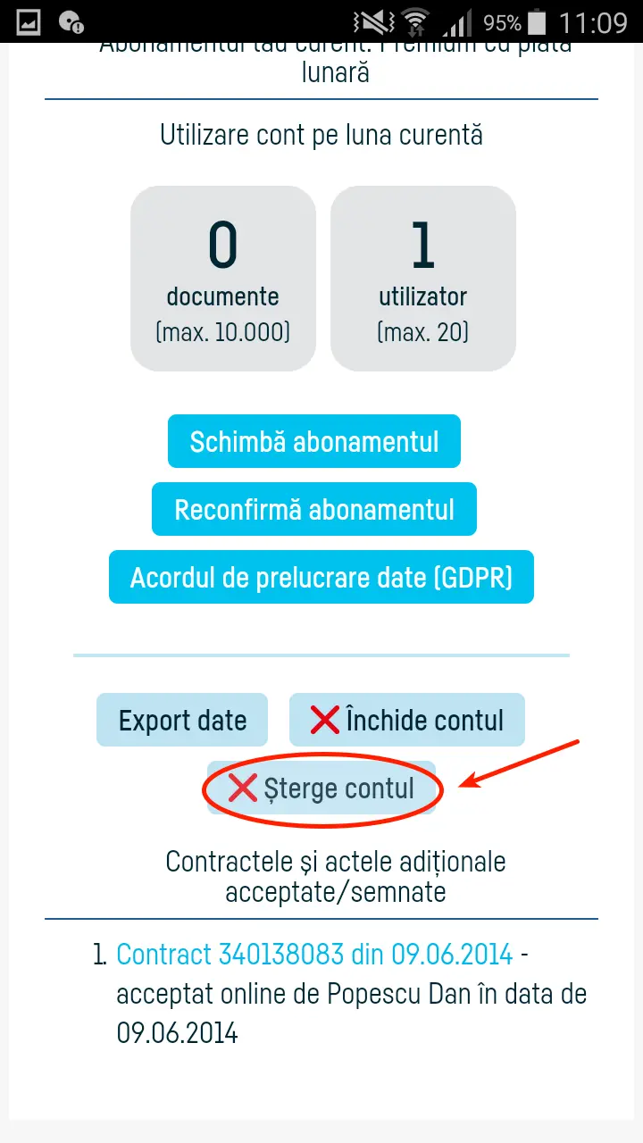 Cum îmi șterg contul și datele asociate acestuia? - pasul 3