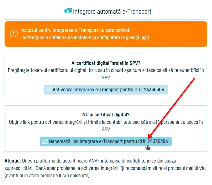 Cum activezi integrarea automată cu e-Transport - pasul 4
