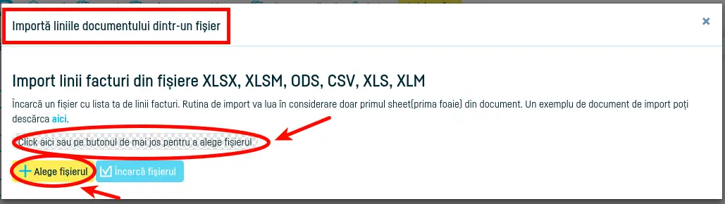 Import linii din documente în factura ta - pasul 2