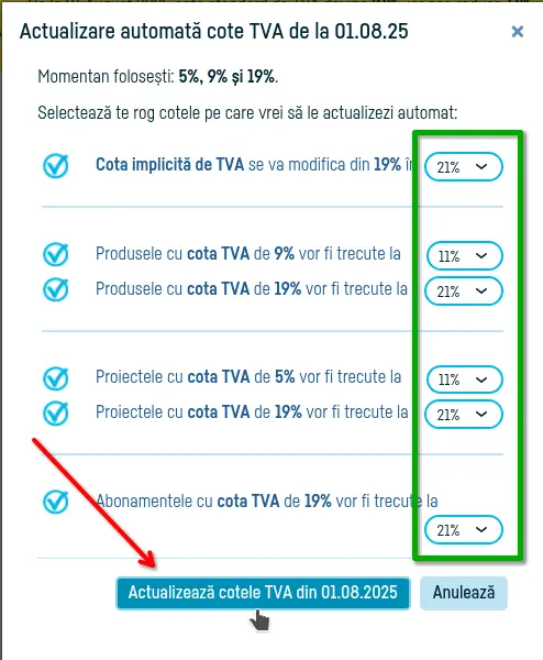 Cum actualizezi automat cotele de TVA - pasul 2