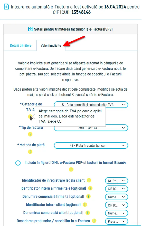 Cum configurezi setările e-Factura - pasul 3